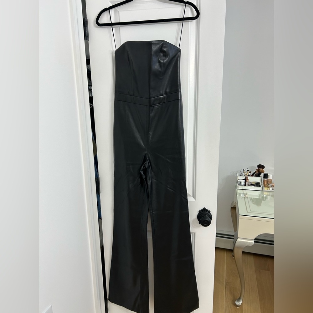 Alice and Olivia Lavera black leather jumpsuit